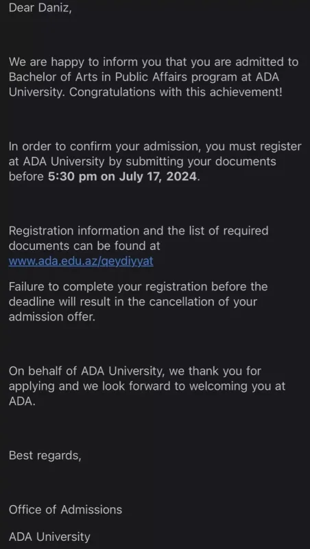 Zülfiyyə Xanbabayevanın qızı universitetə qəbul olundu