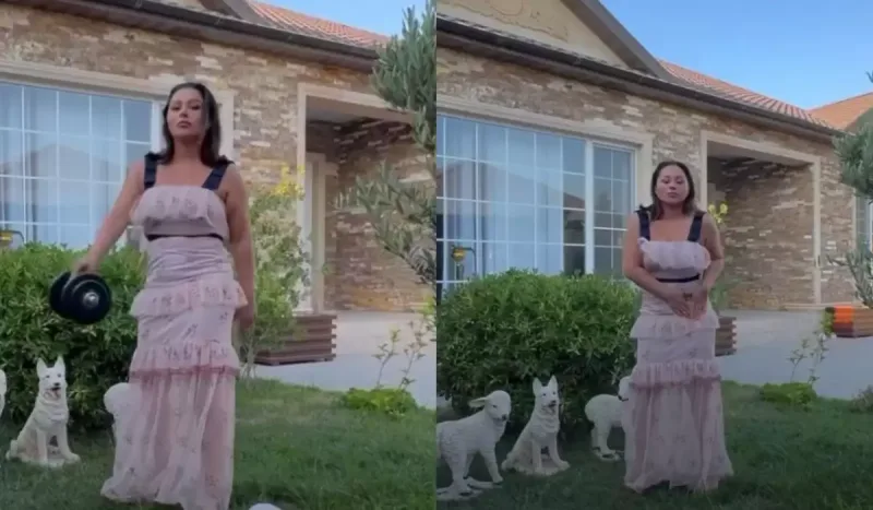 Ziyafət libasında idman etdi