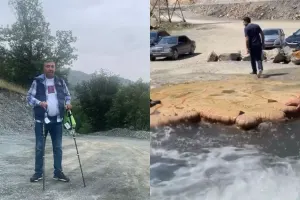 Ehtiram Hüseynov Kəlbəcərdə qaynayan bulağa girdi