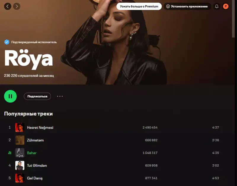 Röya “Spotify” rekordunu təzələdi
