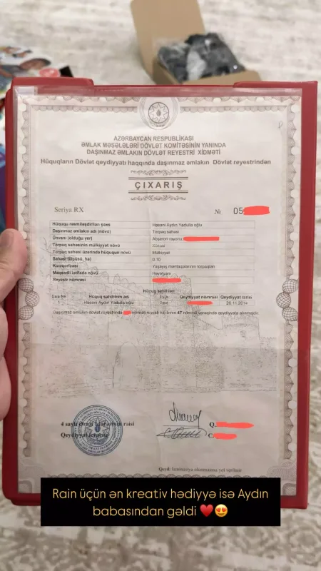 İlkinin atası nəvəsinə torpaq bağışladı