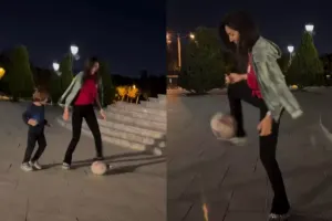 Safura oğulları ilə futbol oynadı