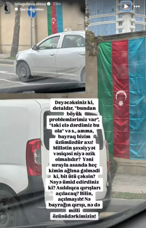 Leyla bayrağın bu formada asılmasını tənqid etdi
