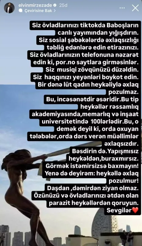 “Lüt qadın heykəliylə əxlaq pozulmur”