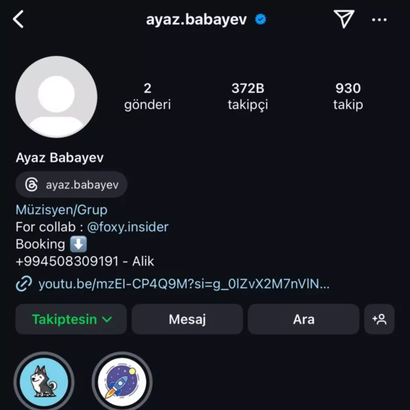 Ayaz instaqram səhifəsini sıfırladı