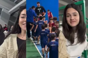 Miri Yusif xanımı ilə oğullarının futbol matçını izlədilər