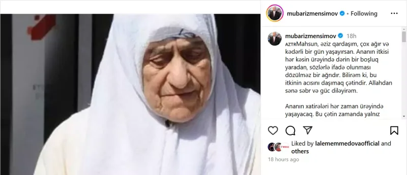 Mübariz Mənsimov Mahsun Kırmızıgülə başsağlığı verdi