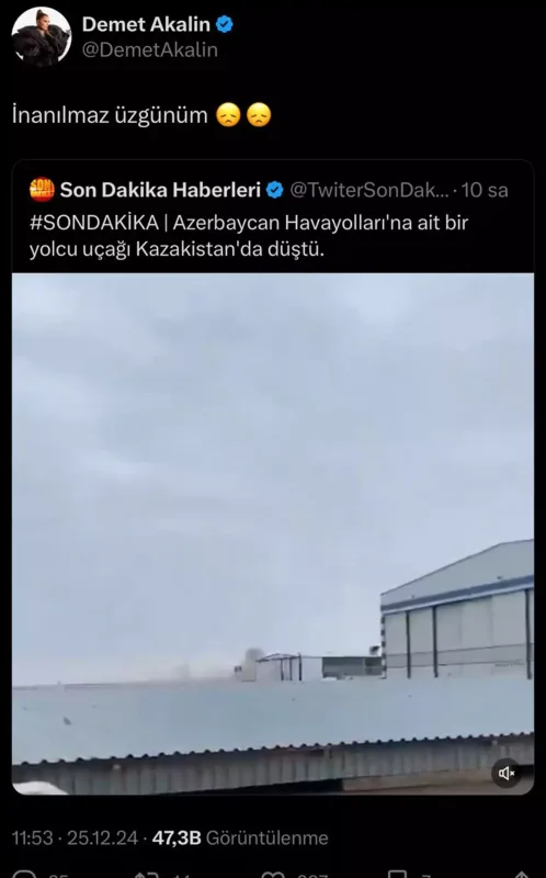 Demetdən təyyarə qəzası ilə bağlı paylaşım