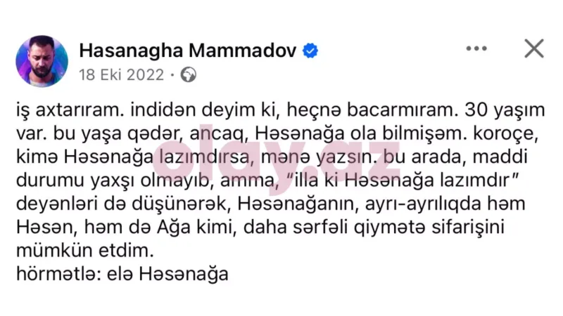 “İş axtarıram, heç nə bacarmıram” - Narkotikə görə saxlanılan aktyor