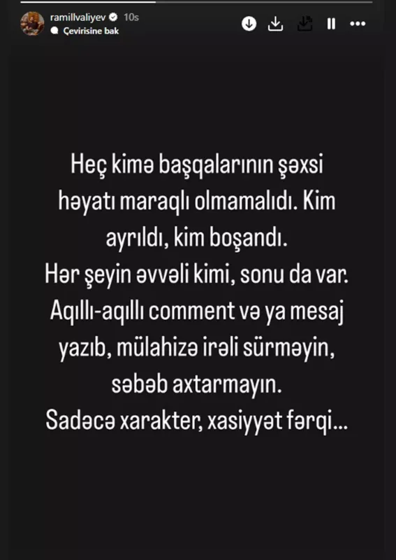 Aysunun həyat yoldaşından ayrılıq paylaşımı