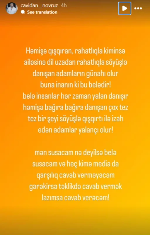 Cavidandan Xalq artistinin qalmaqallı fikirlərinə cavab!