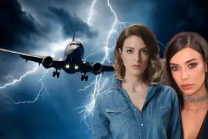 Türkiyəli aktrisaların da olduğu təyyarəni ildırım vurdu