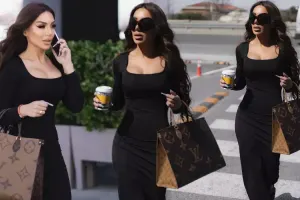 Lətifə qara libasda lüks çantası ilə...