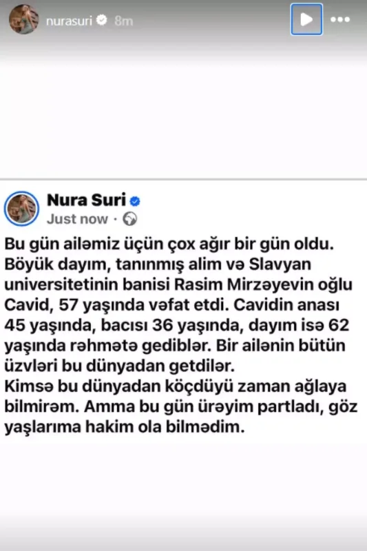 Nura Suriyə ağır itki!