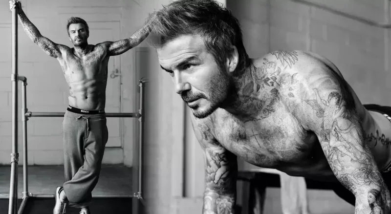 Bekham yarıçılpaq halda obyektiv qarşısında