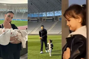 Xanımı və qızları stadionda Toralın oyununu izlədilər - Video