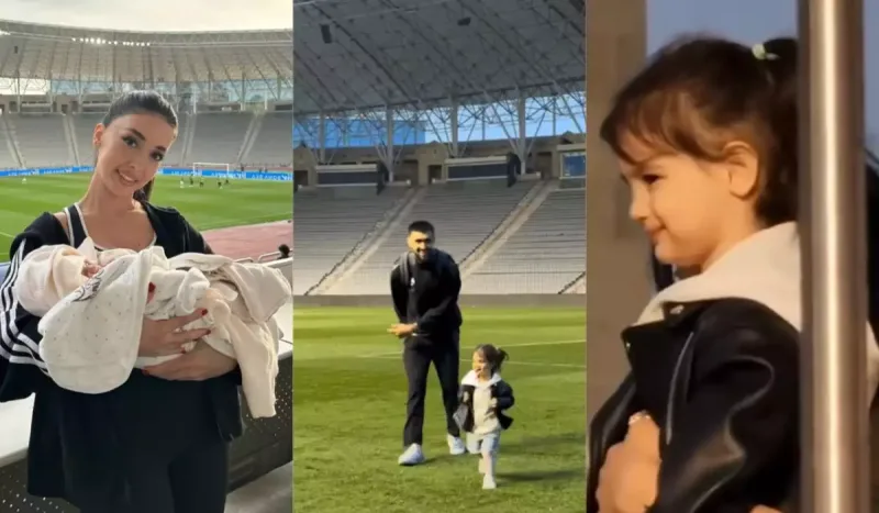 Xanımı və qızları stadionda Toralın oyununu izlədilər - Video