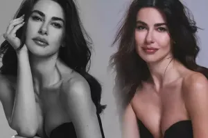 Nəsrin dekolteli qısa libasda pozalar verdi - Fotolar