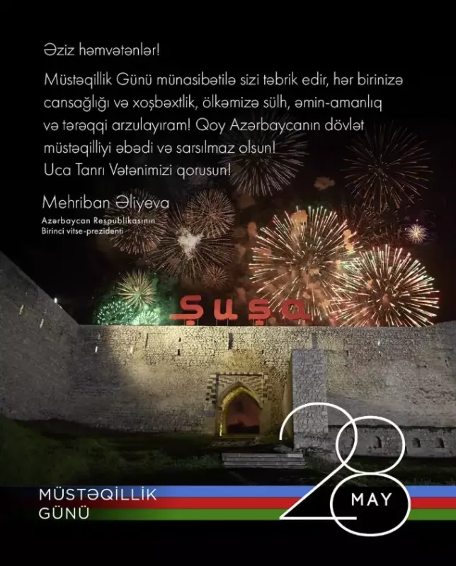 Mehriban Əliyevadan Müstəqillik Günü təbriki - Foto