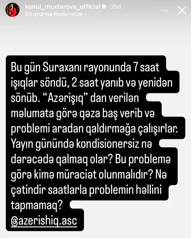 7 saat işıqsız qaldı, etiraz etdi