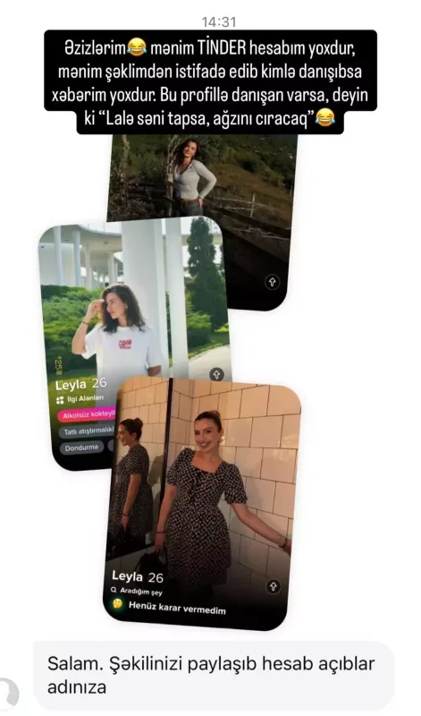 Fotolarından istifadə edib saxta “Tinder” hesabı açdılar