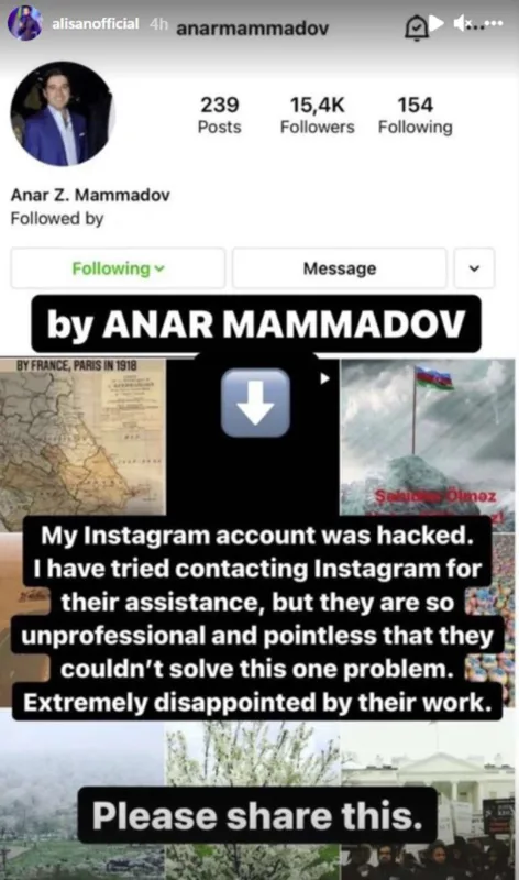 Anar Məmmədovun hesabına hücum oldu, Alişan paylaşdı   