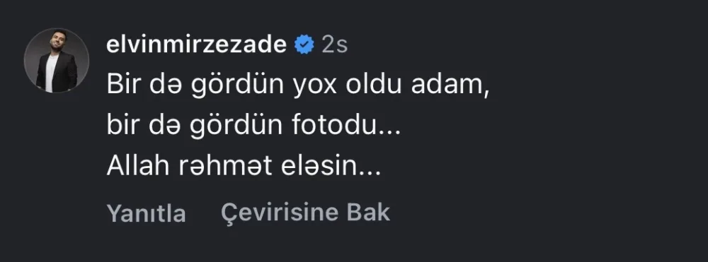 Məşhurlardan Vladanın vəfatı ilə bağlı paylaşım