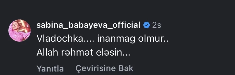 Məşhurlardan Vladanın vəfatı ilə bağlı paylaşım