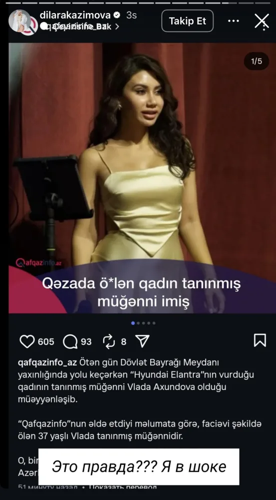 Məşhurlardan Vladanın vəfatı ilə bağlı paylaşım