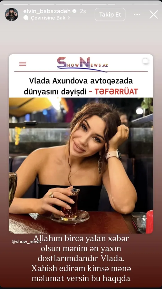 Məşhurlardan Vladanın vəfatı ilə bağlı paylaşım