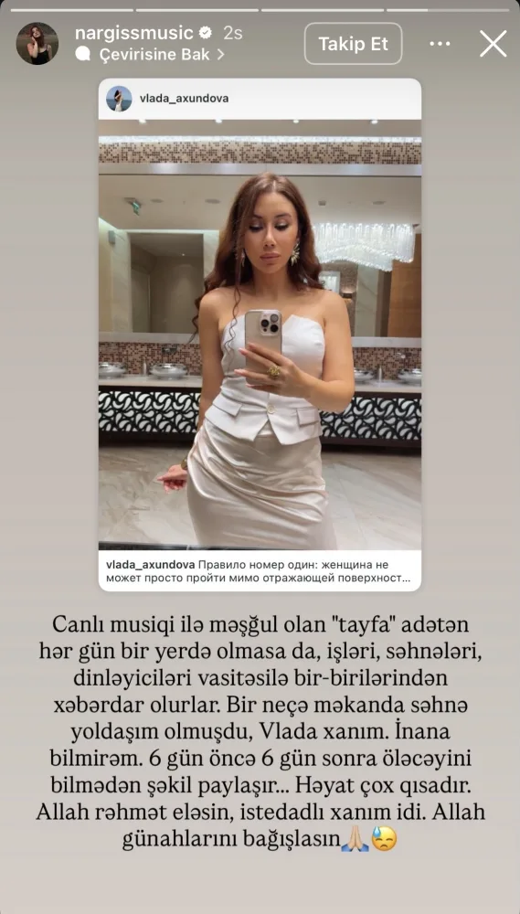 Məşhurlardan Vladanın vəfatı ilə bağlı paylaşım