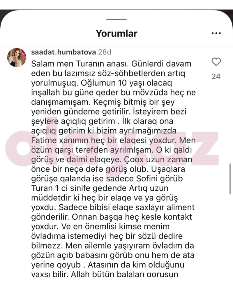 “Ayrılmağımızla Fatimənin əlaqəsi yoxdur” - Ülvinin eks-xanımı