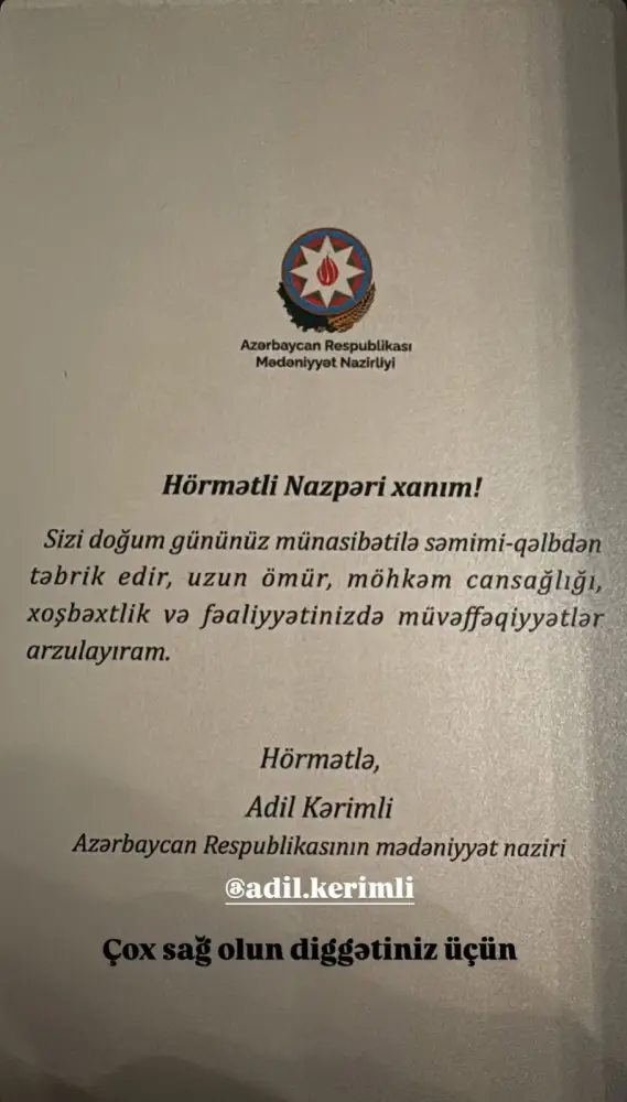 Nazirdən Nazpəri Dostəliyevaya təbrik!