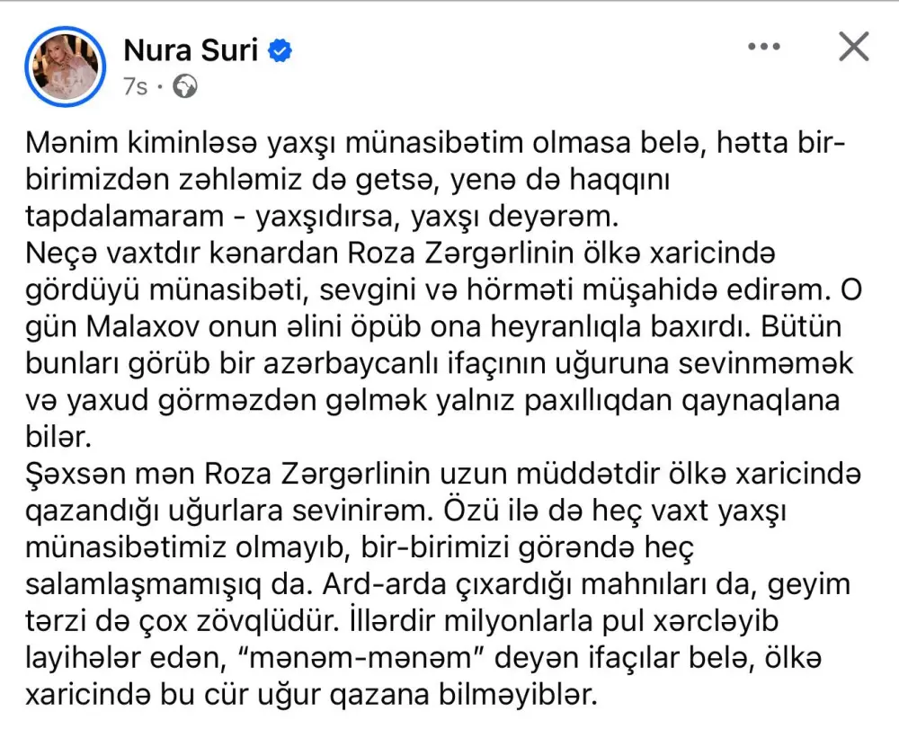 Nuradan küsülü olduğu Rozaya təriflər
