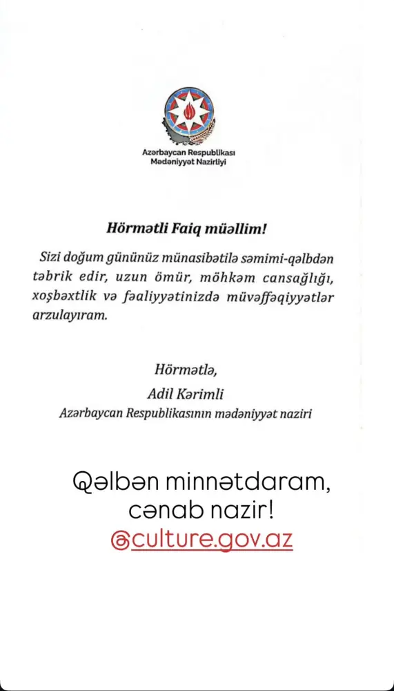 Nazirdən Xalq artistinə təbrik