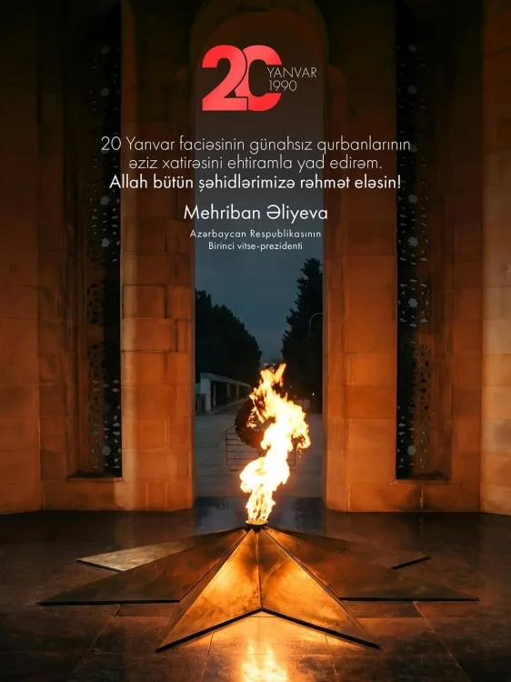 Mehriban Əliyevadan 20 Yanvarla bağlı paylaşım - Foto