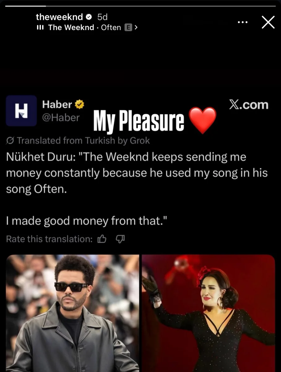 The Weeknd pul göndərdiyi Nükhet Duruya cavab verdi