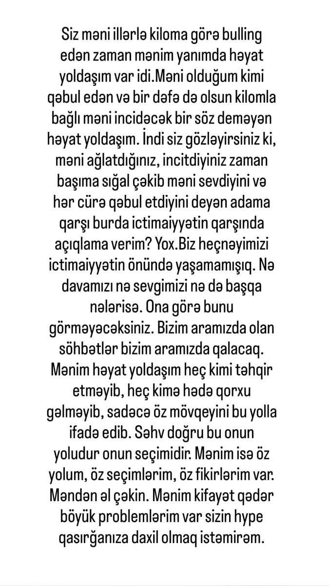 “Məni ağlatdığınız zaman başıma sığal çəkən adama qarşı açıqlama yayım?”