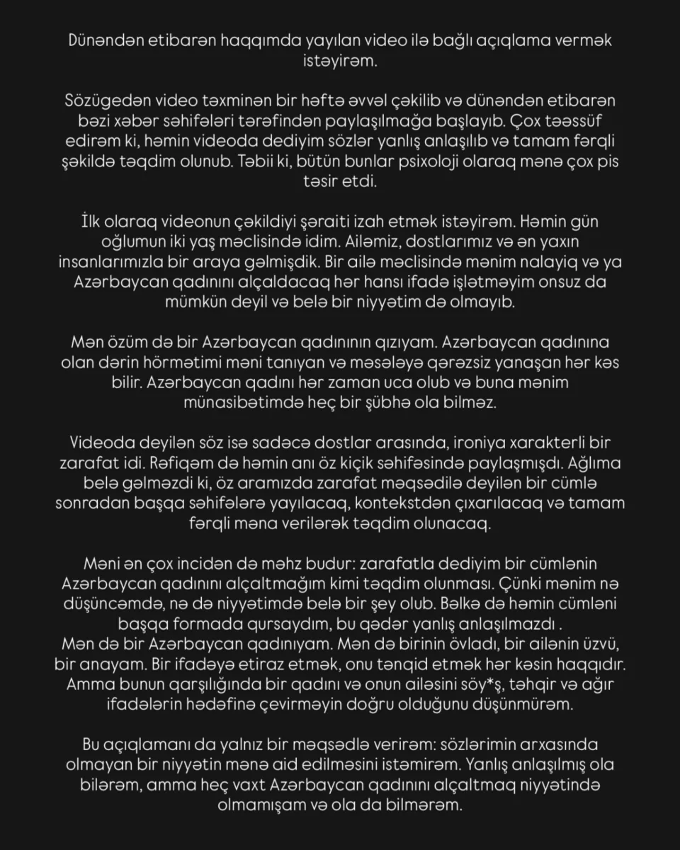 Həcər müzakirə olunan videosundan yazdı