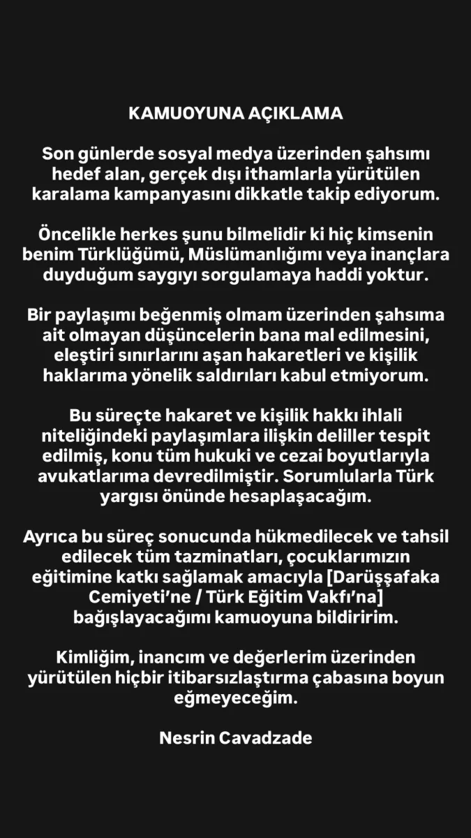 ”Heç kimin türklüyümü sorğulamağa haqqı yoxdur” - Nəsrin