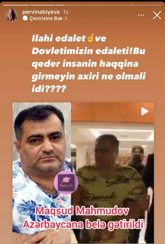"İlahi ədalət" - Pərvindən Maqsudun həbsinə reaksiya