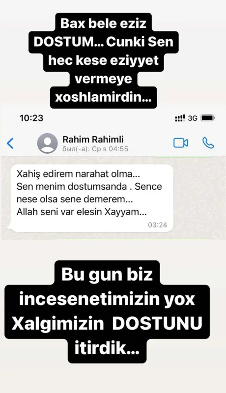 Xəyyam Rəhimlə yazışmalarını paylaşdı