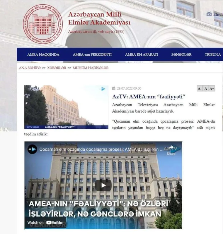 AzTV-nin tənqidinə AMEA-dan qəribə reaksiya