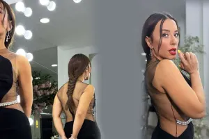 Toyda dekoltesi ilə diqqət çəkdi