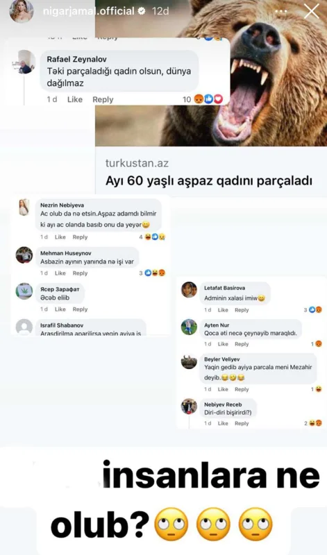 Ayı parçalayan qadından yazdı, insanları qınadı