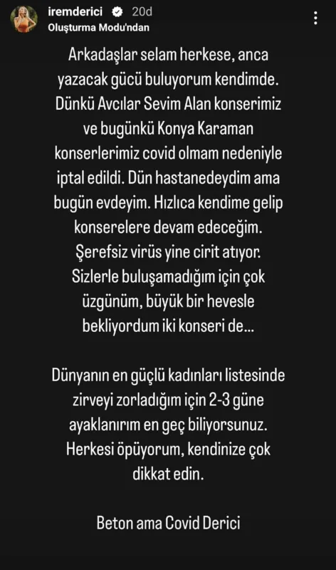 İrem koronaya yoluxdu