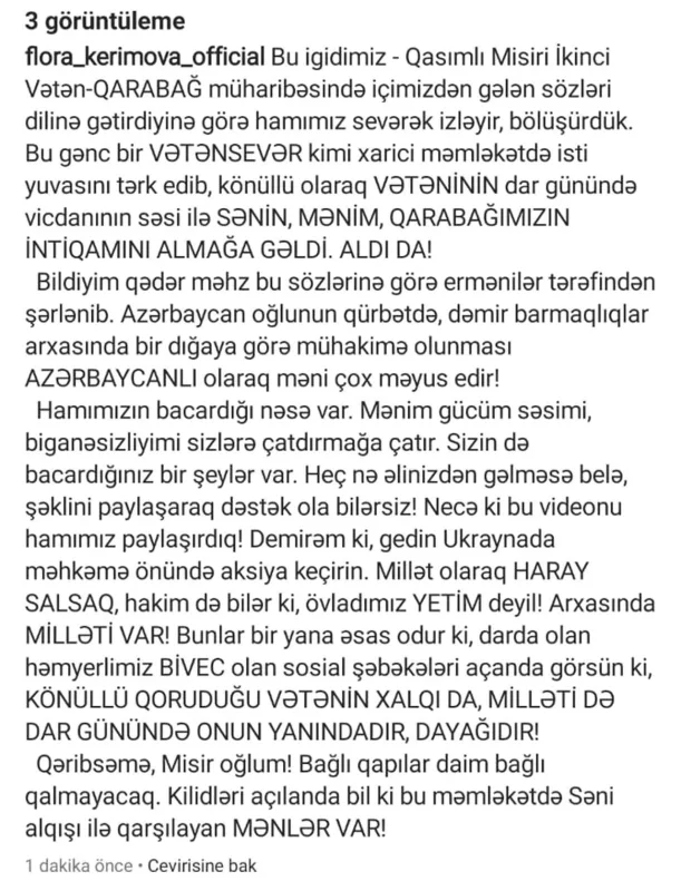 Flora Kərimova Ukraynada həbsdə olan qazidən yazdı - Video