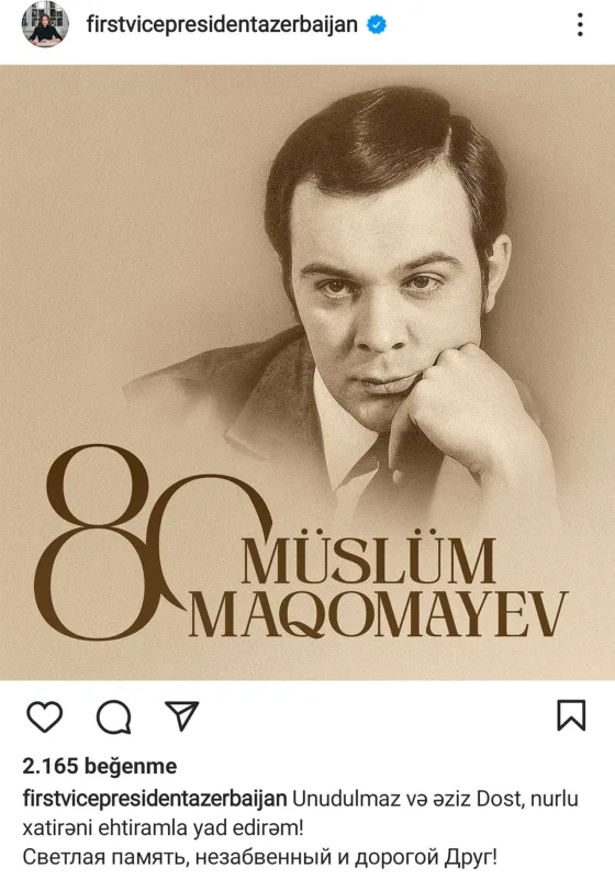 Mehriban Əliyevadan Müslüm Maqomayevlə bağlı paylaşım