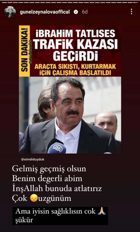 Güneldən Tatlısesin qəzaya düşməsinə reaksiya