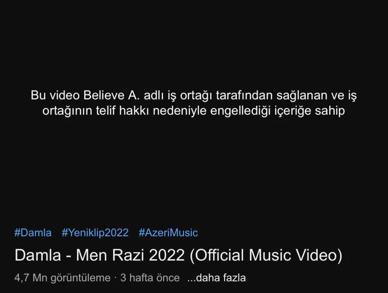 Damlanın klipini yutubdan sildirdilər